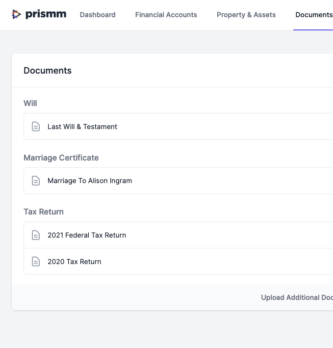 a screenshot of Prismm's document management